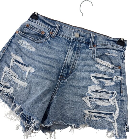 American Eagle Womens Distressed Patched Denim Shorts Size 4 High Rise - Picture 10 of 12